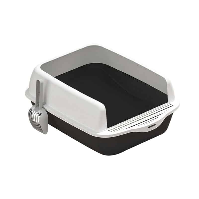 TaraPet Open Top Kitty Litter Pan Tall Supplies Detachable Large Semi Enclosed Stain Resistant Heighten Cat Toilet (White-Black)