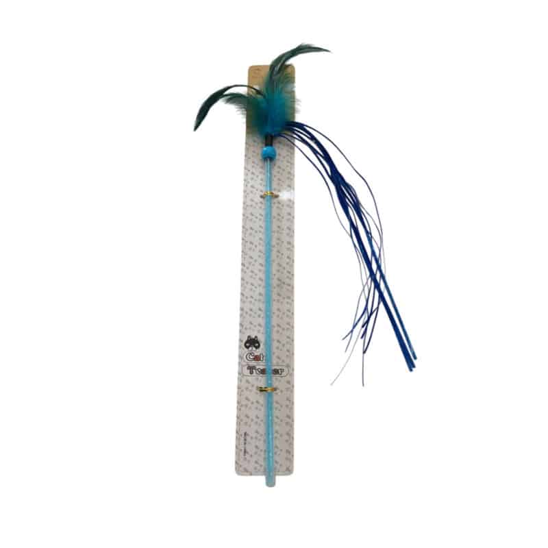 TaraPet Feather Ribbon Plastic Pole Cat Teaser Interactive Wand Toy (Blue)
