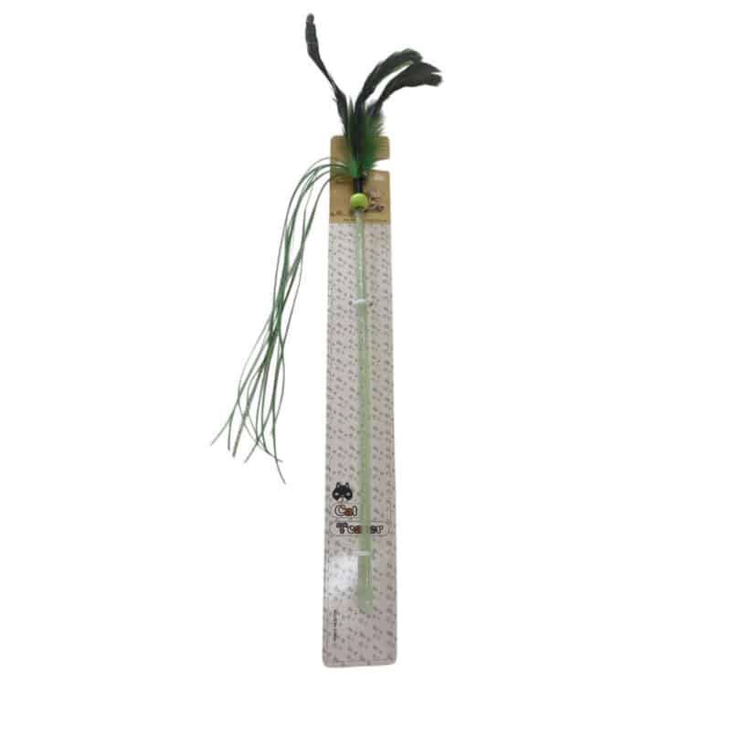 TaraPet Feather Ribbon Plastic Pole Cat Teaser Interactive Wand Toy (Green)