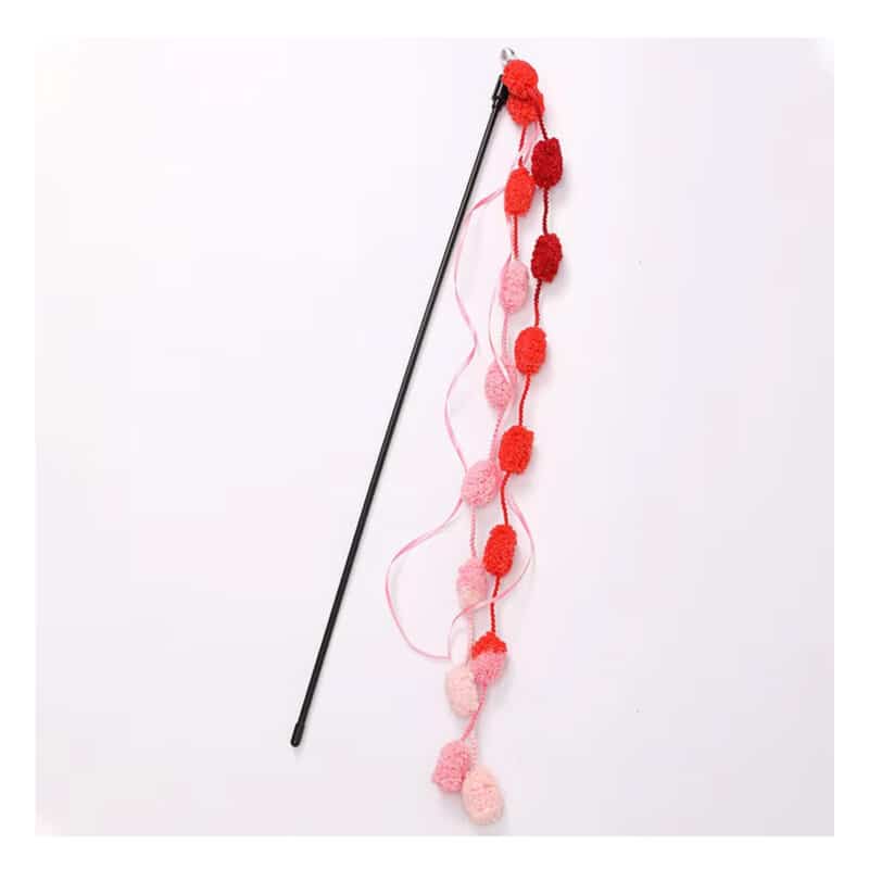 TaraPet Long Pole with Bite Bell Wear-resistant Cat Teasing Stick Cat Wand Toy (Pink)