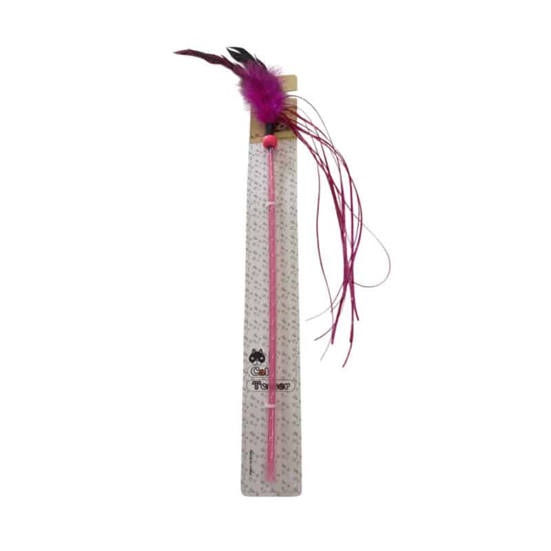 TaraPet Feather Ribbon Plastic Pole Cat Teaser Interactive Wand Toy (Purple)