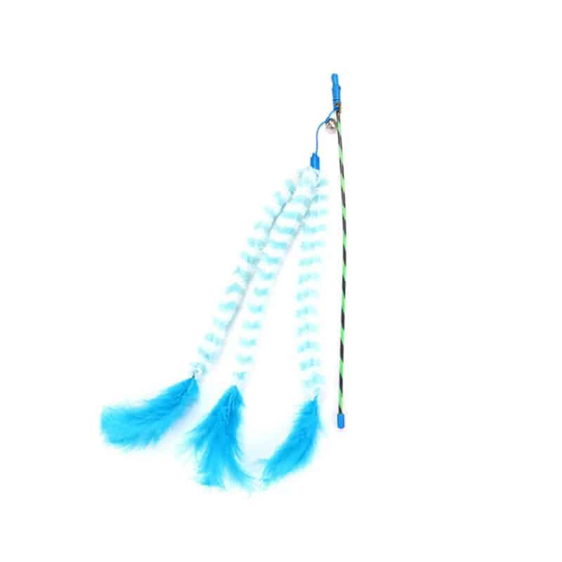 TaraPet Plush Feather Bell Soft Teaser Playing Stick Wand Interactive Cat Toy (Blue)