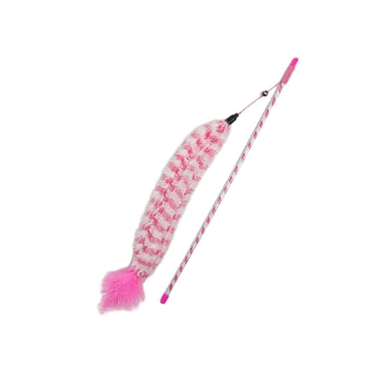 TaraPet Plush Feather Bell Soft Teaser Playing Stick Wand Interactive Cat Toy (Pink)