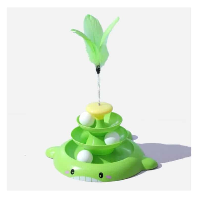 TaraPet Cat Ball Track Tower 3 Layers Turntable Cat Track Toy with Moving Balls Feathers Interactive Cat Toys for Indoor Cats, Kitty Toys Roller for Run Exercise (Green)