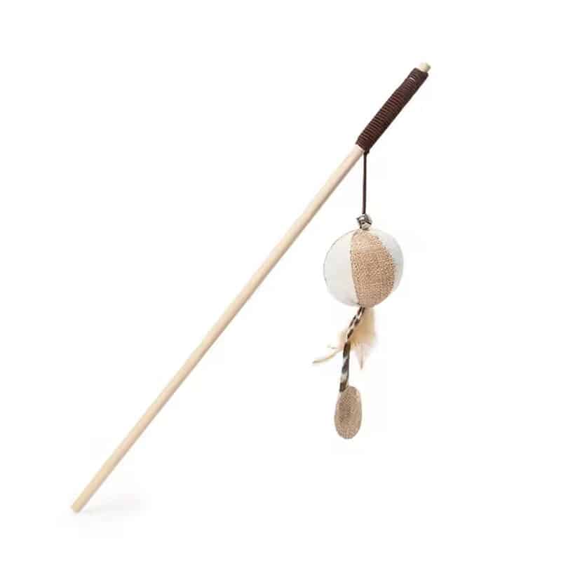 TaraPet Natural Wood Cat Teaser Wand Toy with Teaser Refills for Cats (Option 1)