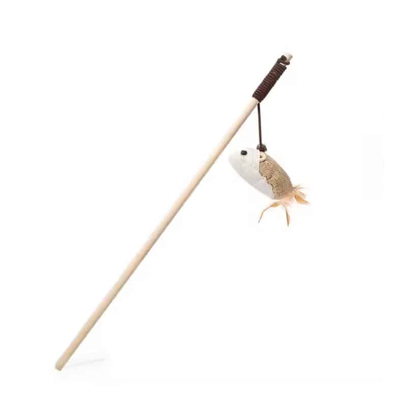 TaraPet Natural Wood Cat Teaser Wand Toy with Teaser Refills for Cats (Option 2)