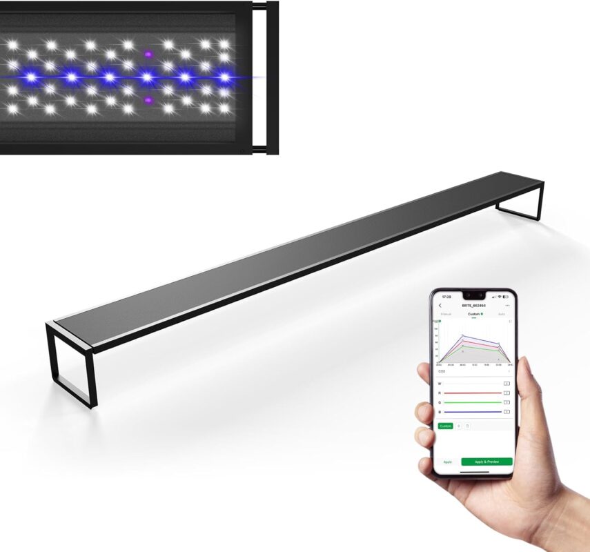 Tankii High-quality Brite - 600 Series Aquarium Light with App Control Extendable Bracket Customize Sunrise/Sunset Color for Fish tank