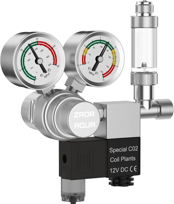 Tankii CO2 Regulator Aquarium 12V DC CO2 Solenoid Pressure Adjustable, Bubble Counter with Check Valve, Aquarium Co2 System CGA320 Side Open Cylinder