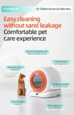 TaraPet Q-Clean Smart Cat Litter Box, White with Orange Accent, Self-Cleaning, App-Enabled, 70L Capacity, Multi-Cat Recognition, Ozone Deodorization System - Image 3