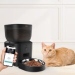 TaraPet APP Controlled with Freshness Preservation, Timed Cat Feeder with Stainless Steel Bowl. UK plug, 4L, Smart 480P camera Pet feeder, one bowl, black, white