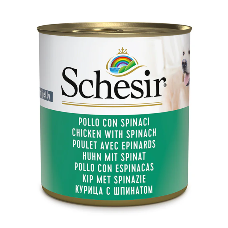 Schesir Dog Wet Food in Jelly Can-Chicken With Spinach 285g