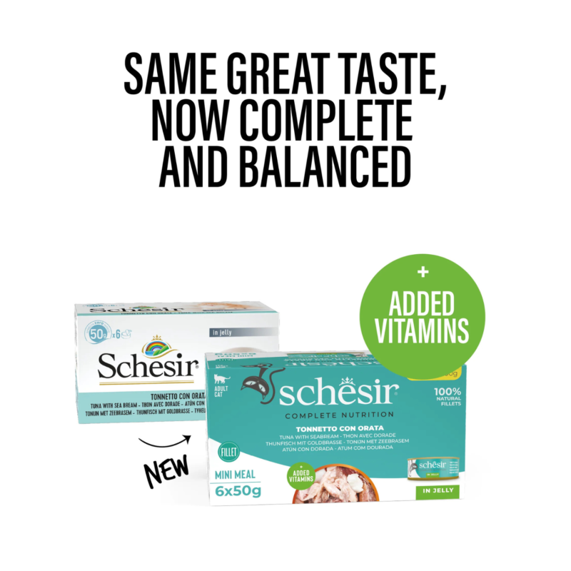 Schesir Complete & Balanced Nutrition Wet Cat Food in Jelly Can- Tuna With Seabreem-(6X50g)