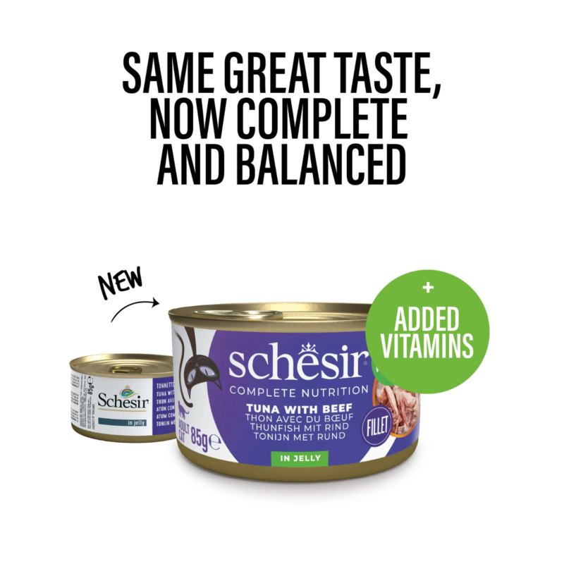 Schesir Complete & Balanced Nutrition Wet Cat Food in Jelly Can- Tuna With Beef